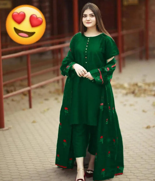 3 Pcs Women's Stitched Shamoz Silk Embroidered Gown Suit