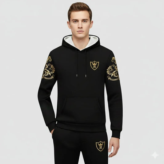 Royal Crest Black Printed Hoodie Track Suit